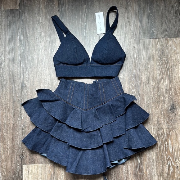 OFUURE Dresses & Skirts - Ofuure Dark Blue Denim Ruffle Skirt Set